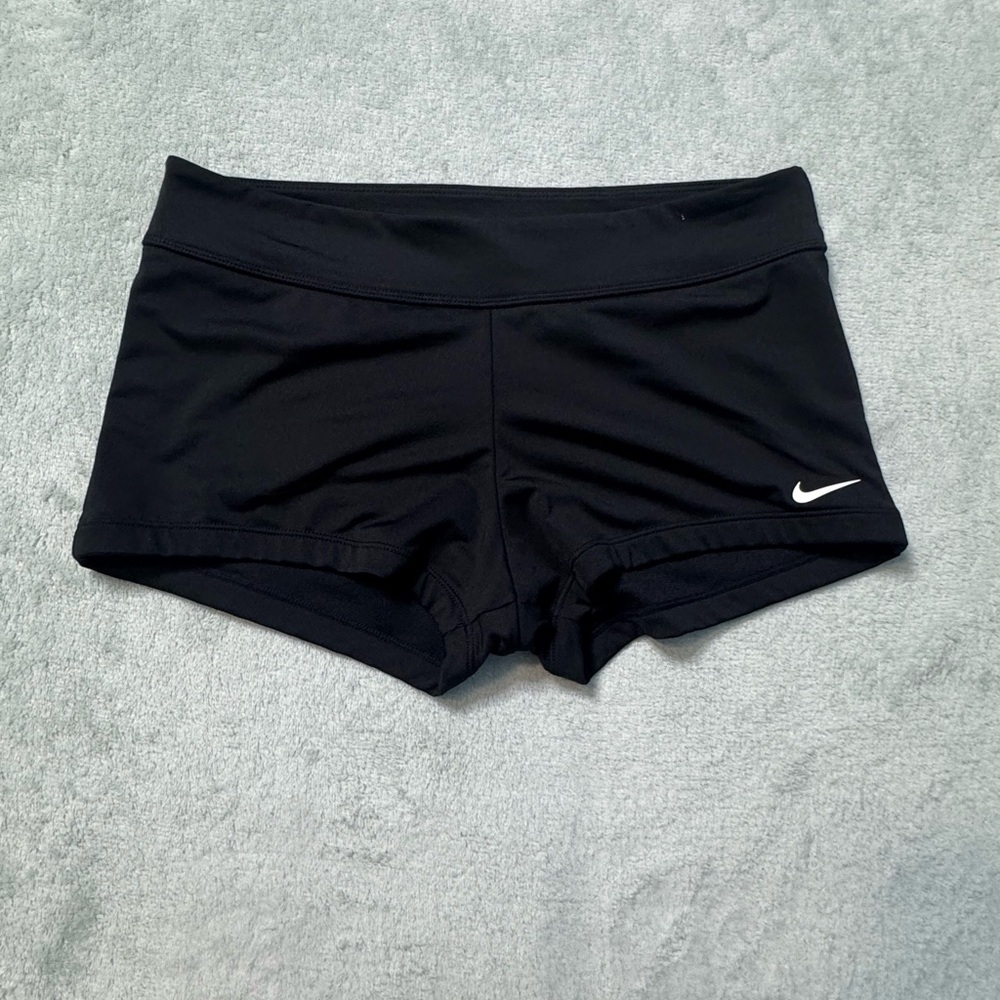 Nike Women's Black Low-Rise Bike Shorts with White Swoosh